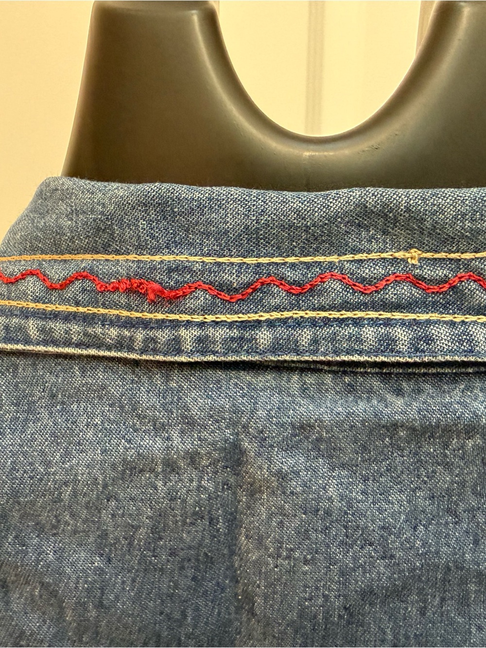 Embroidered Blue Denim Button-Down Vest - Picture 5 of 8